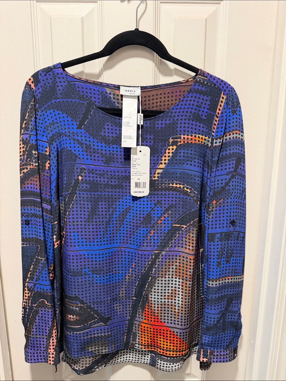 Akris Punto Multicolor Abstract Dot-Print Long-Sleeve Top